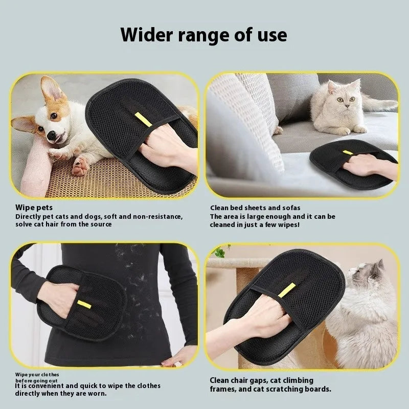 Black pet hair removal glove with silicone bristles for deshedding dogs cats rabbits