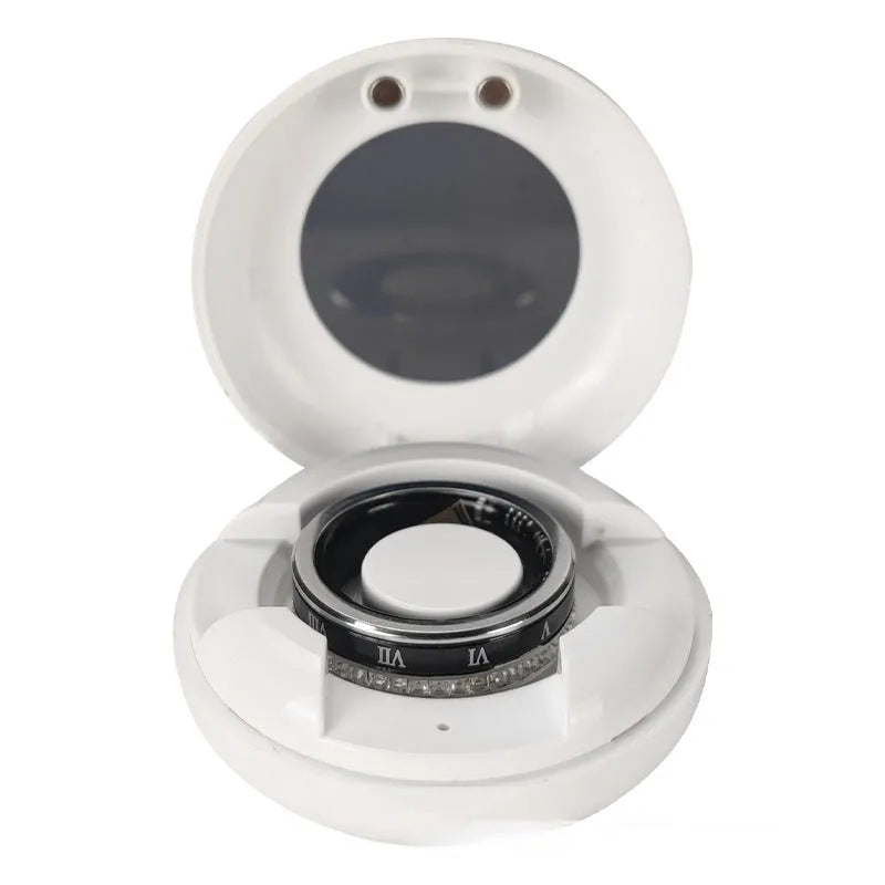 Diamond inlaid smart ring in silver and gold colours showing health monitoring capabilities