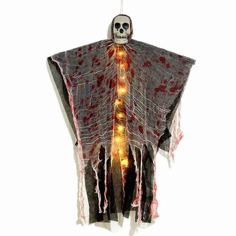 Blood-dyed luminous plastic skull hanging ghost Halloween ornament for outdoor display
