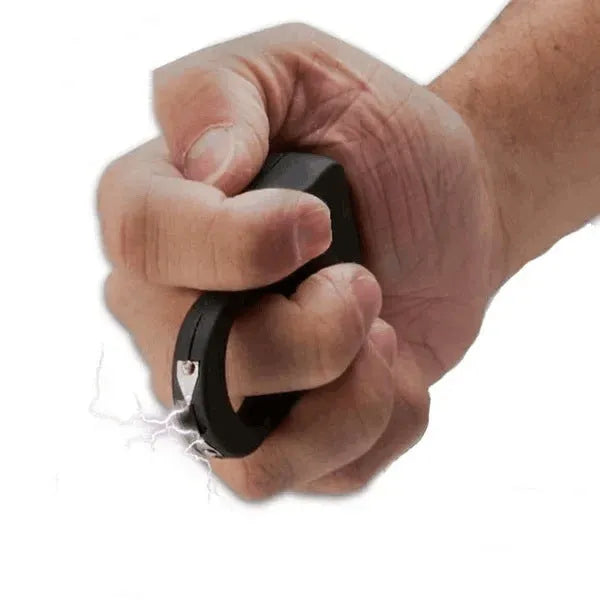 Black alloy cheetah design electric shock ring toy with fingerstall on hand