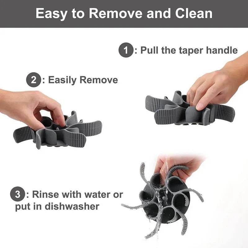 Grey silicone dog slow feeder insert with spiral design and suction cups on base