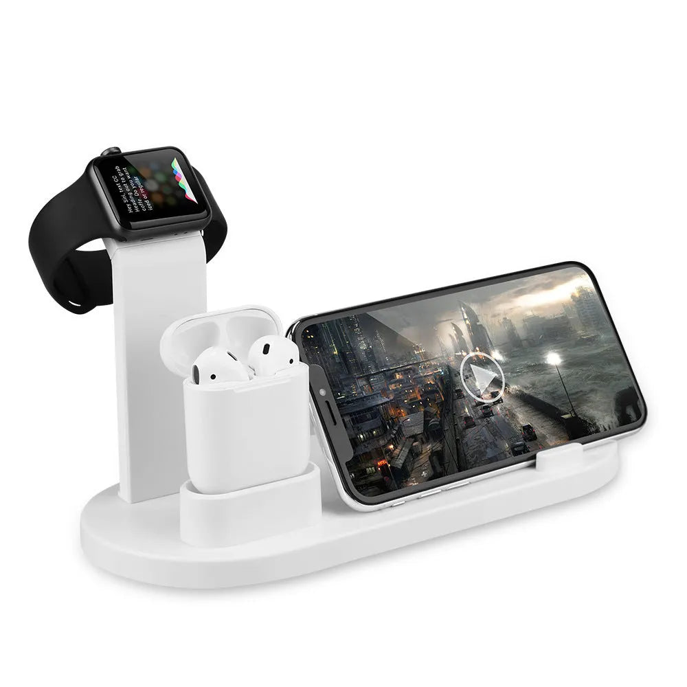 Black headphone charging stand with USB ports for charging three devices simultaneously