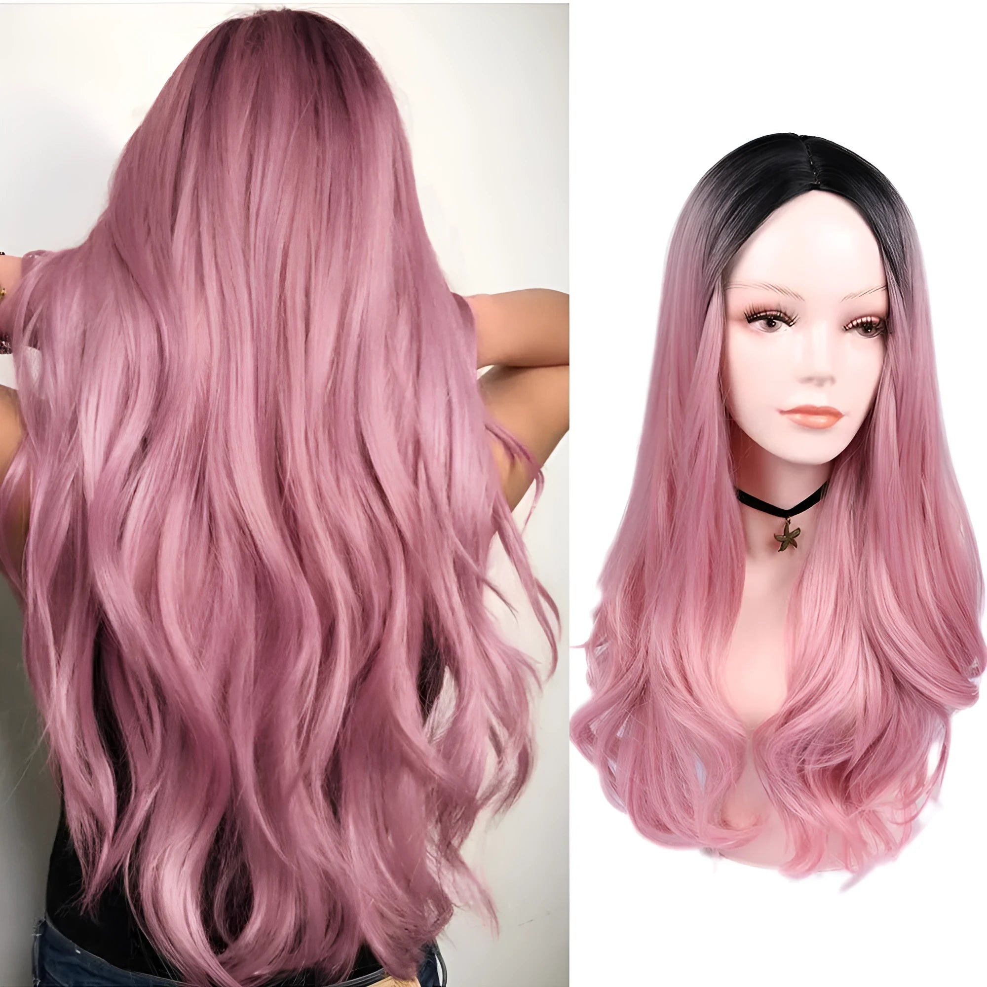 Long curly wig for women 24 inch 61 cm blonde ombre black root heat resistant high temperature wire anime cosplay wig