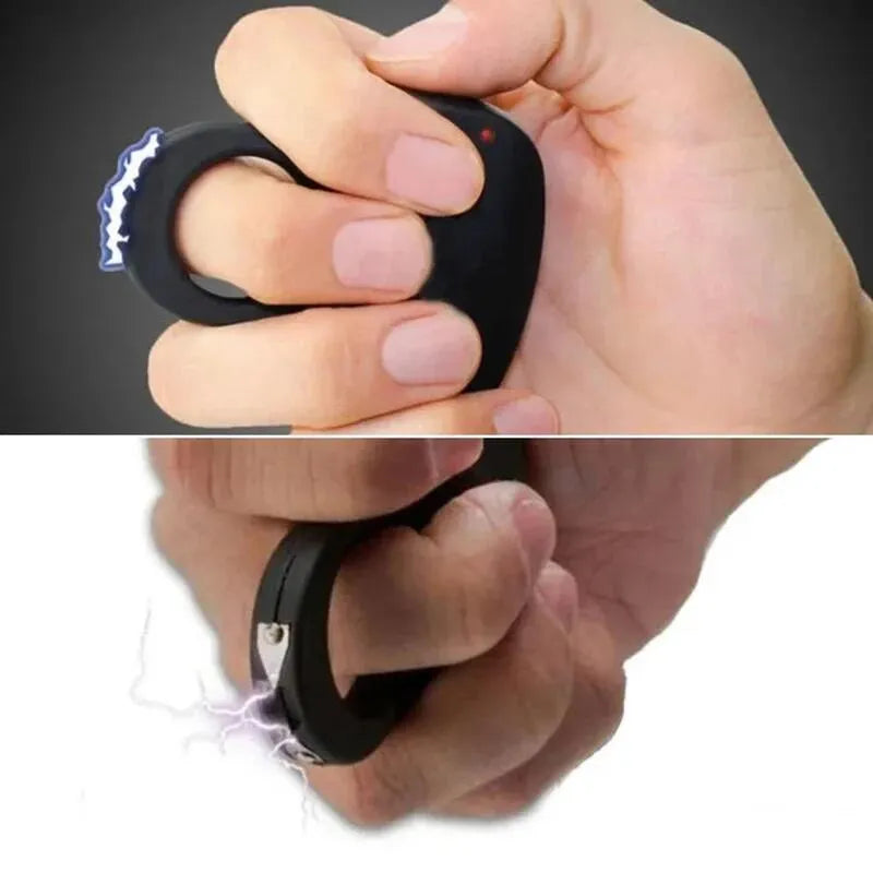 Black alloy cheetah design electric shock ring toy with fingerstall on hand