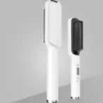 Professional electric hair straightener brush with anti-scalding ceramic curler in gold, 16 heat gears