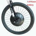 Yunzhilun 26-inch bicycle electric conversion kit showing hub motor wheel, lithium battery, and charger.