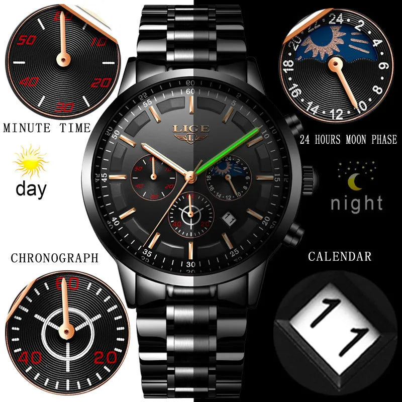Men's waterproof quartz sports watch showing four colour options with 12mm case thickness