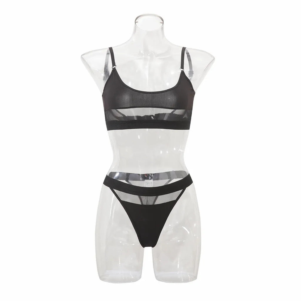 Women's black bra and pants underwear set with full cup coverage and fixed double shoulder straps