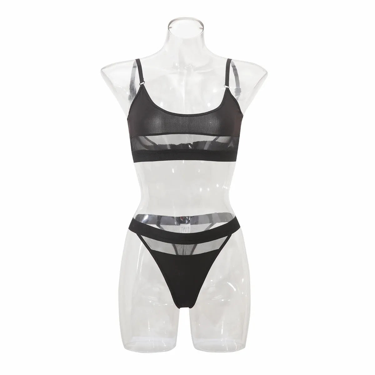 Women's black bra and pants underwear set with full cup coverage and fixed double shoulder straps