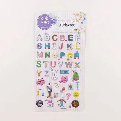Cartoon three-dimensional bubble stickers sheet showing alpaca, forest animals, and dinosaur designs for hand account decoration