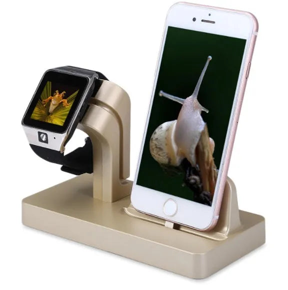 2 in 1 charging dock station for iPhone and Apple Watch with anti-slip silicone base in white
