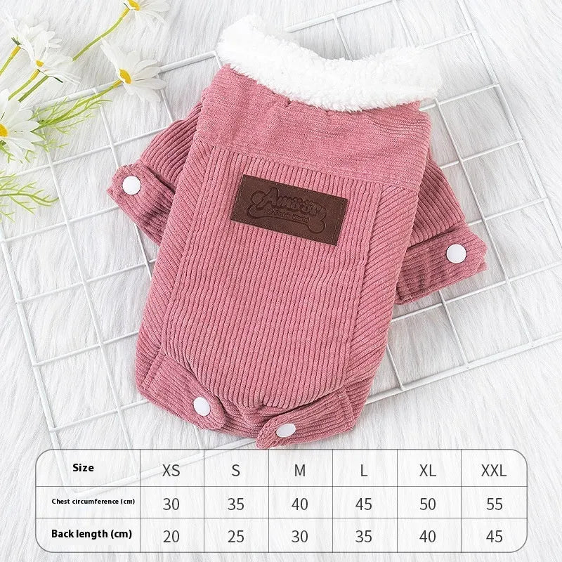 Grey lambswool dog vest with fleece lining for winter warmth, shown on a model dog.