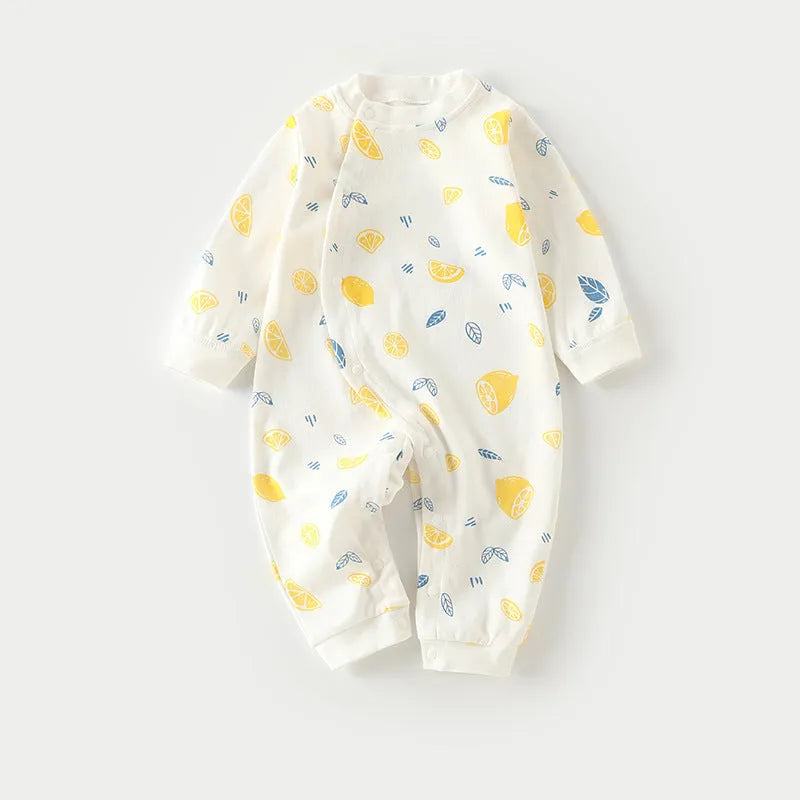 Cotton long climb baby onesie pyjamas in a cartoon print, suitable for newborns.