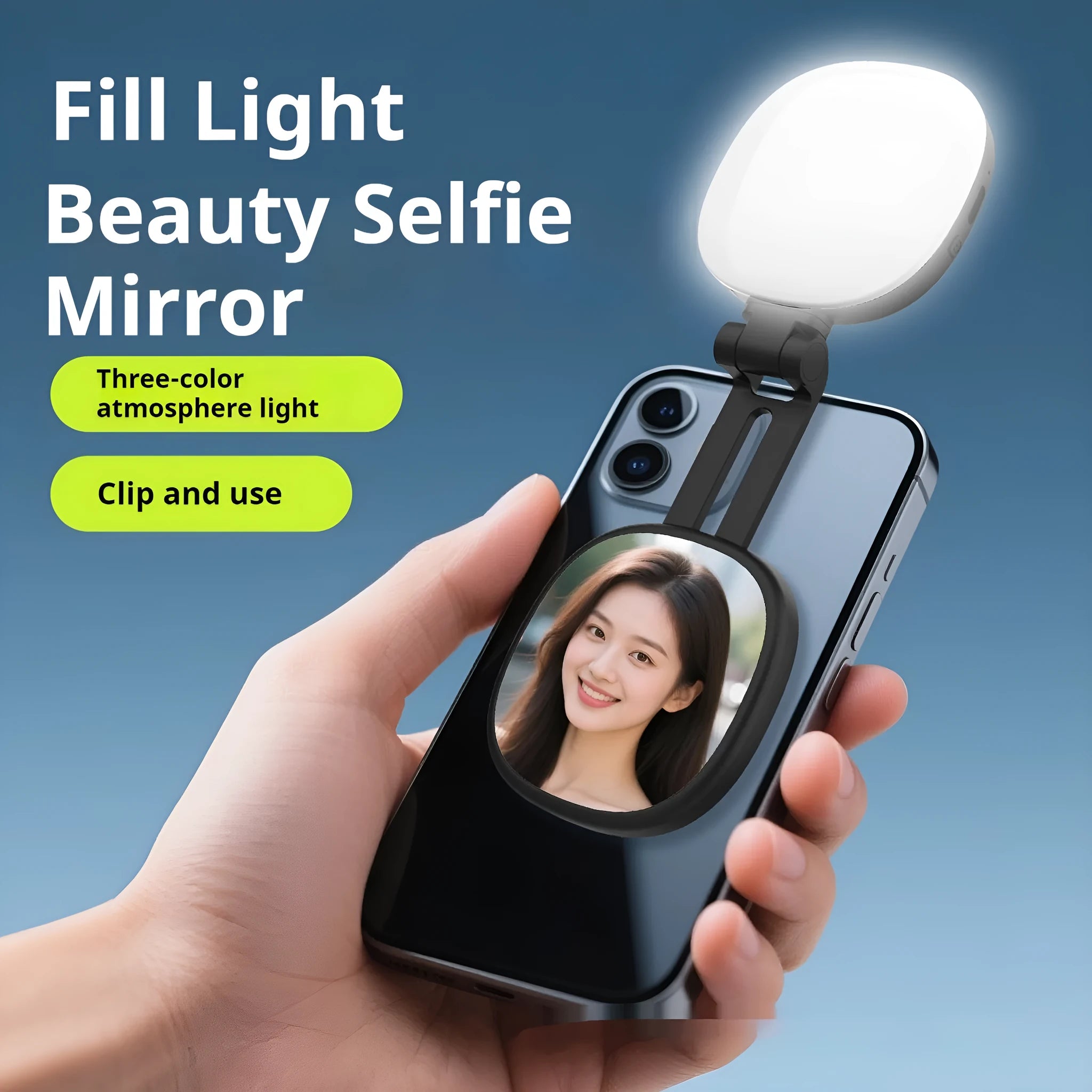 Black and white mobile phone magnetic selfie fill light with three-colour temperature mini portable makeup mirror