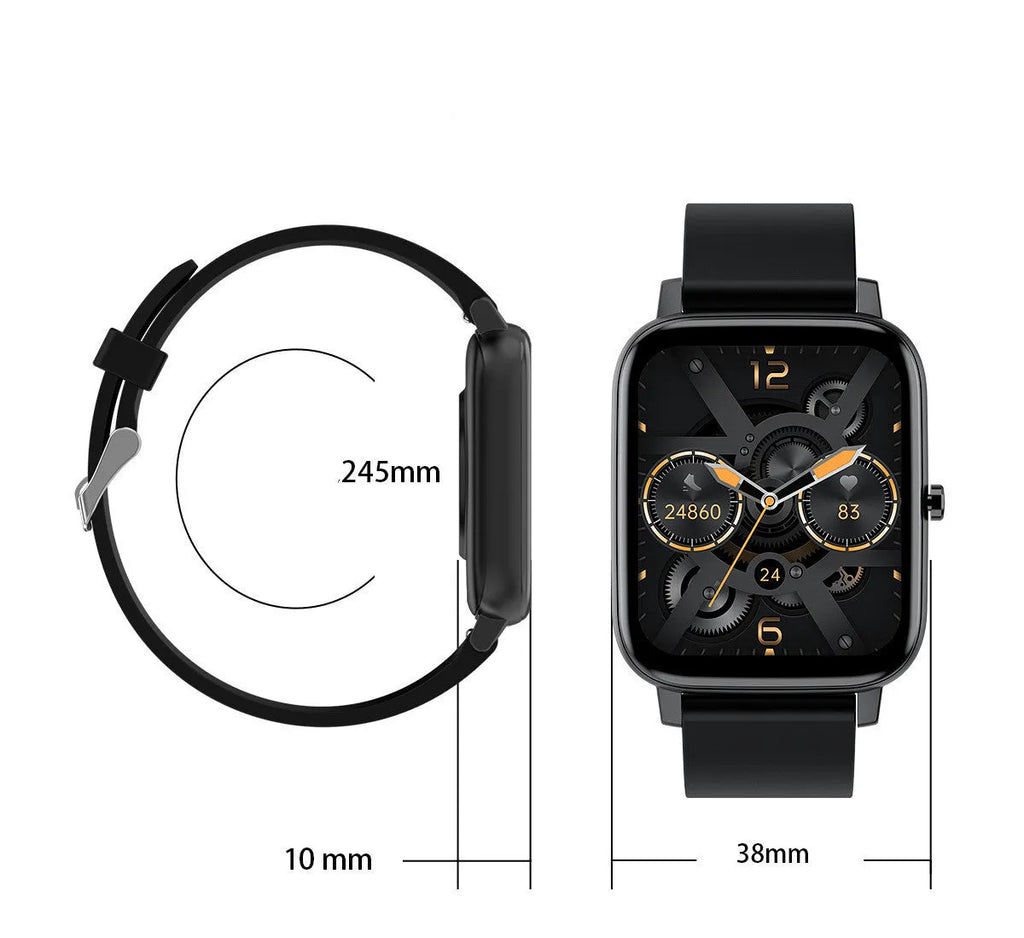 H80 smart watch with coloured silicone strap showing health metrics on 1.69-inch touchscreen.