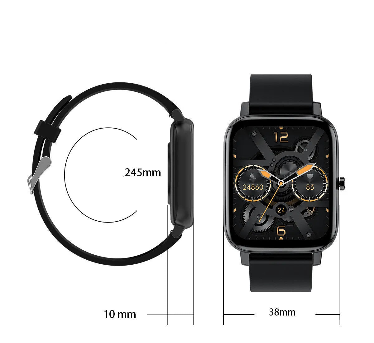 H80 smart watch with coloured silicone strap showing health metrics on 1.69-inch touchscreen.