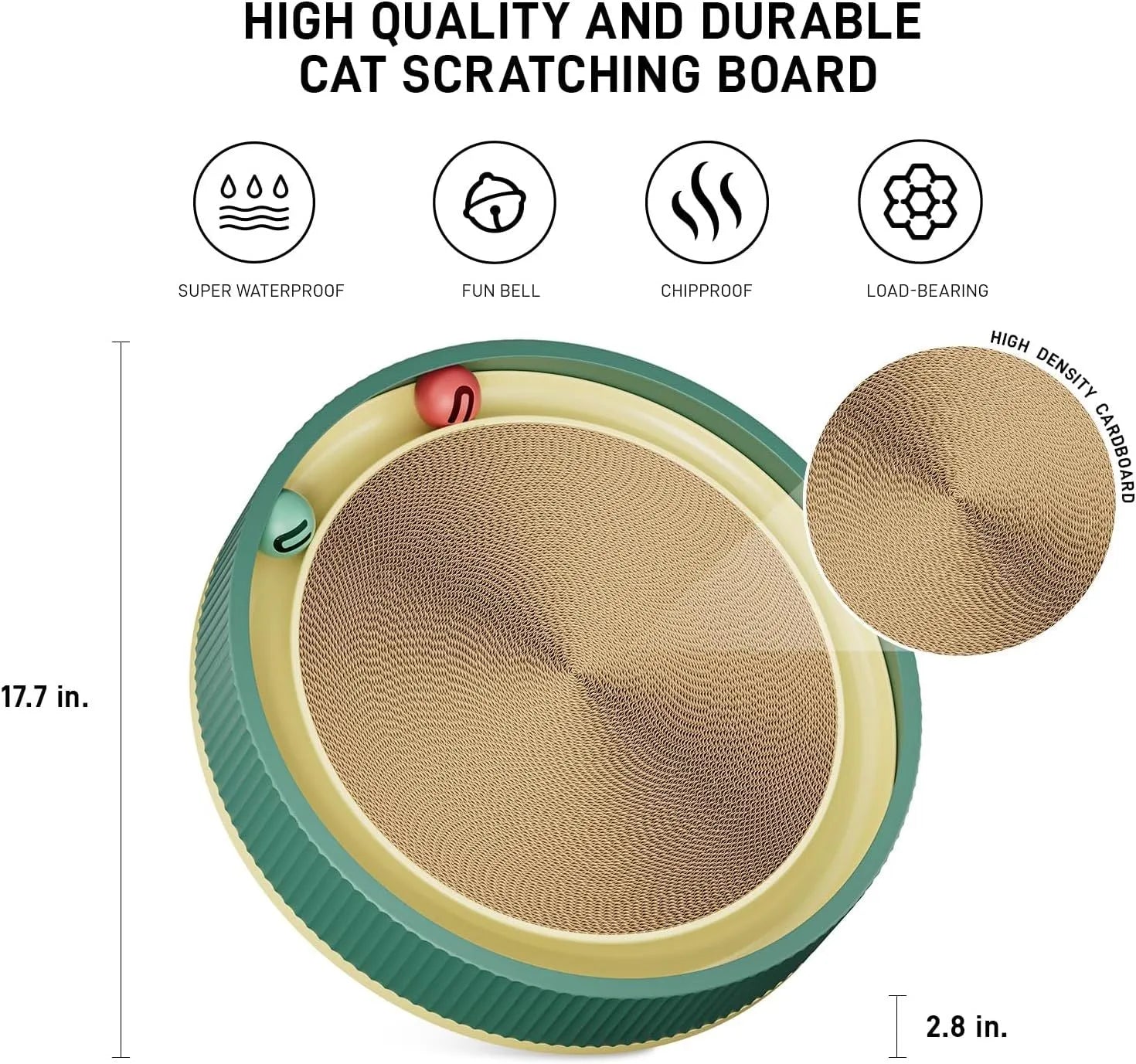 Large circular cat scratching board with integrated ball toys and refillable cardboard core