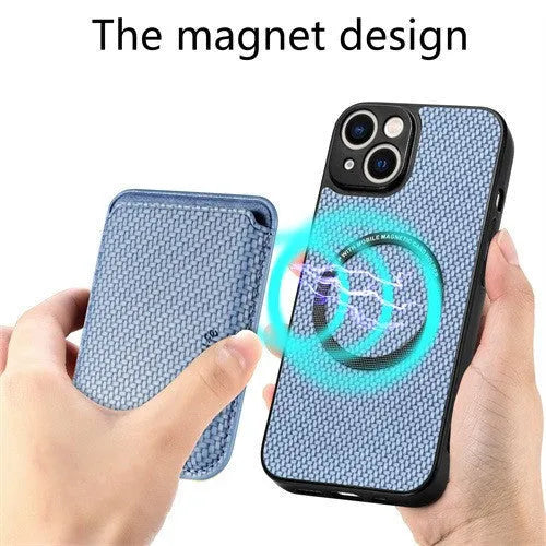Imitation leather phone case sticker with magnetic card holder in black, compatible with iPhone and Samsung