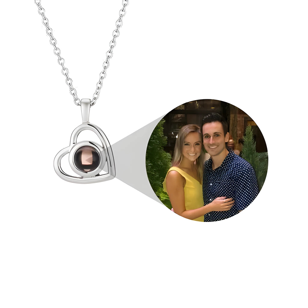 925 silver heart photo projection pendant with hidden picture carving in Silver finish