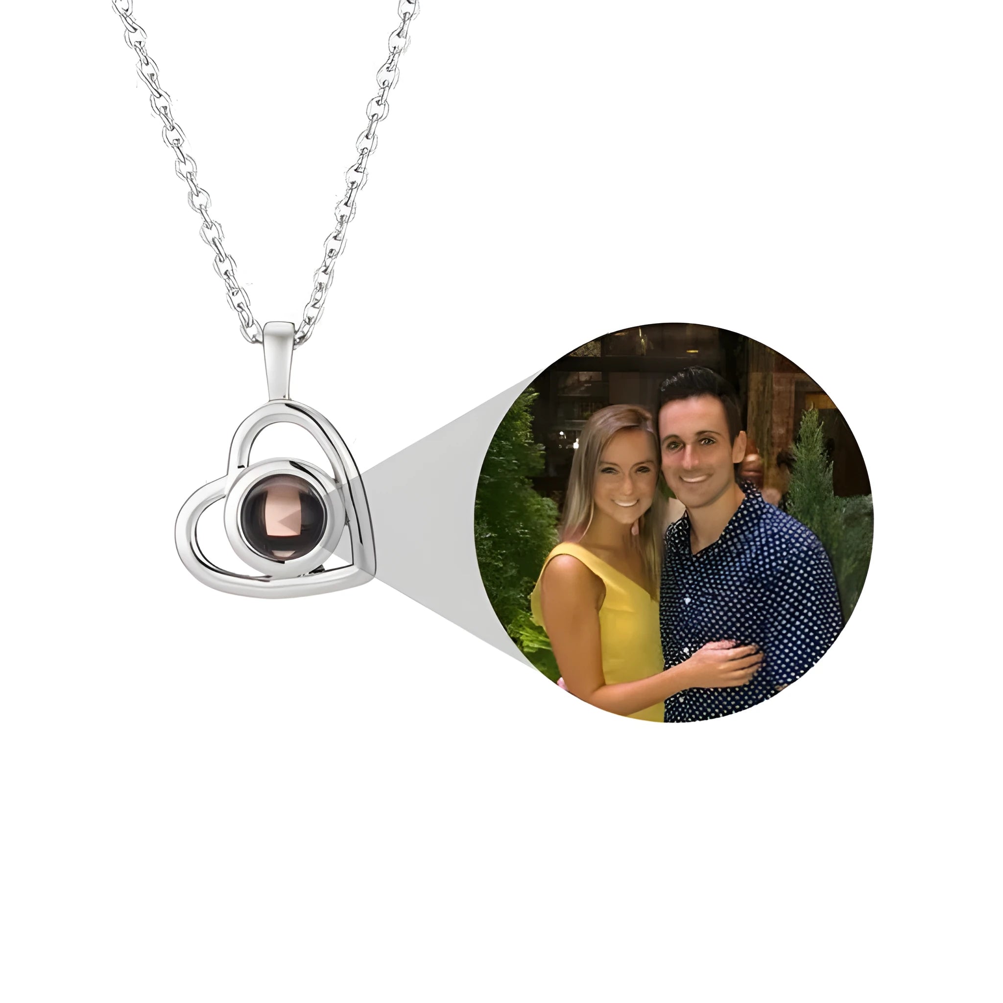 925 silver heart photo projection pendant with hidden picture carving in Silver finish