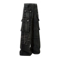 Black men's cotton wide-leg loose-fit trousers with embroidery on a mannequin.