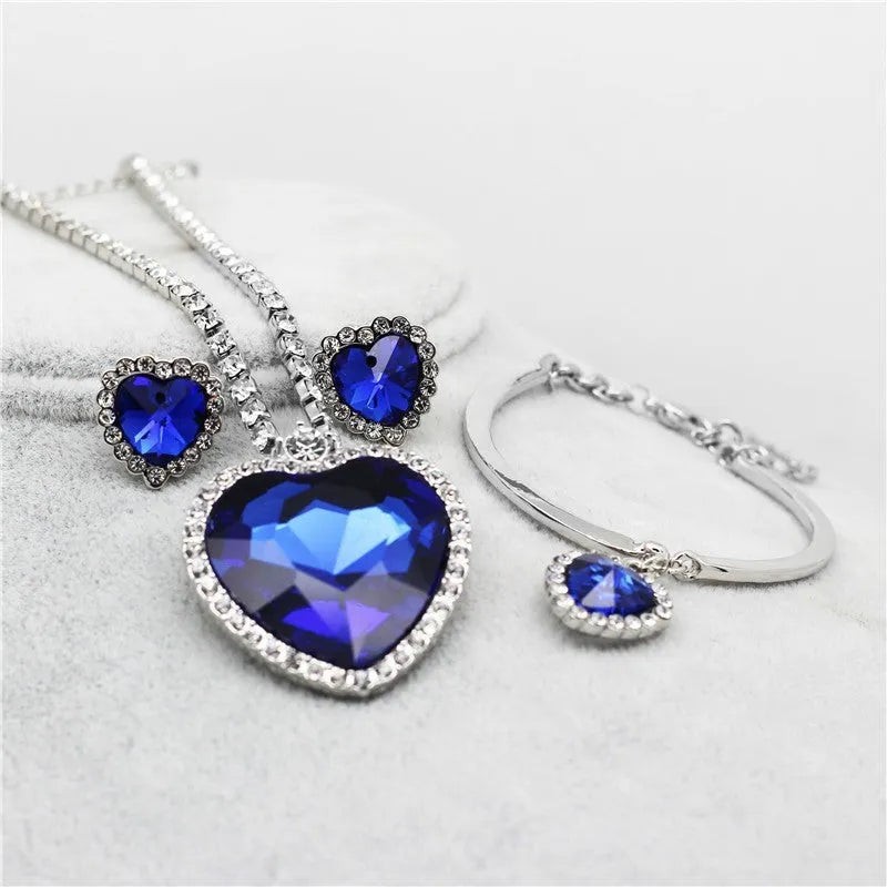 Heart Of The Sea blue crystal heart peach pendant necklace with platinum plating on 45cm chain