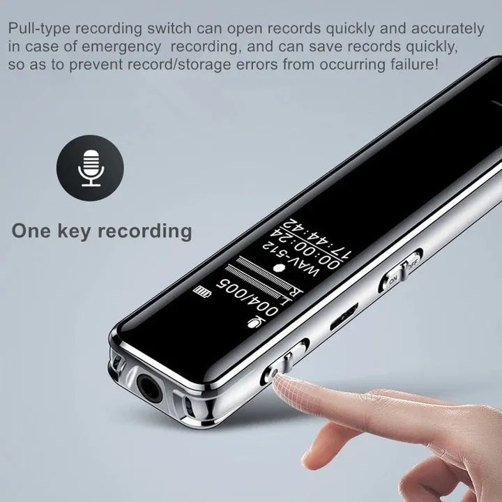 Black professional noise reduction recording pen with LCD screen and bidirectional microphone, 108mm length