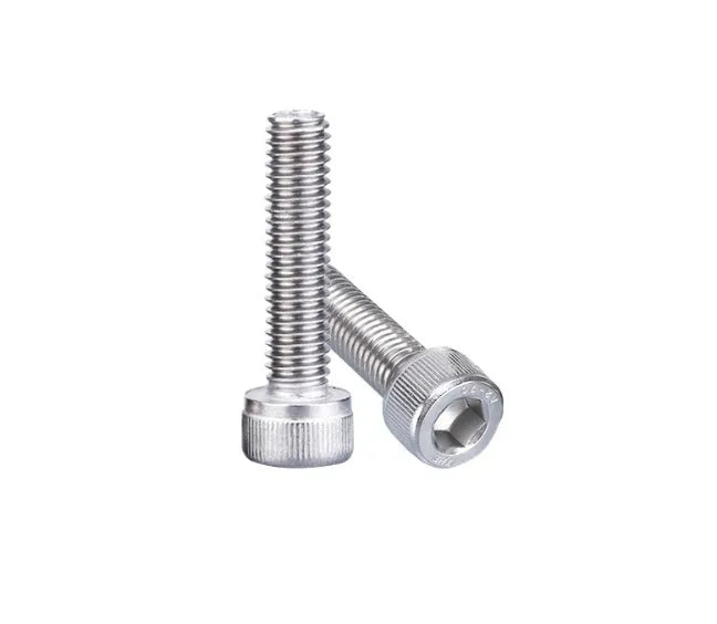 Stainless steel cartridge mounting screw kit with allen keys, nuts, and washers for turntables.
