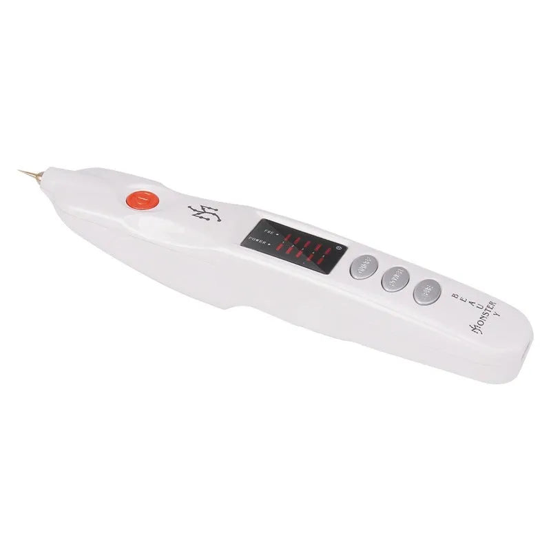 White beauty instrument facial massager with ABS plastic body and control buttons for gear selection