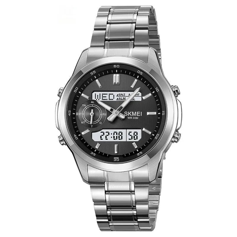 Men's luminous steel strap watch with multifunctional dial in gold finish