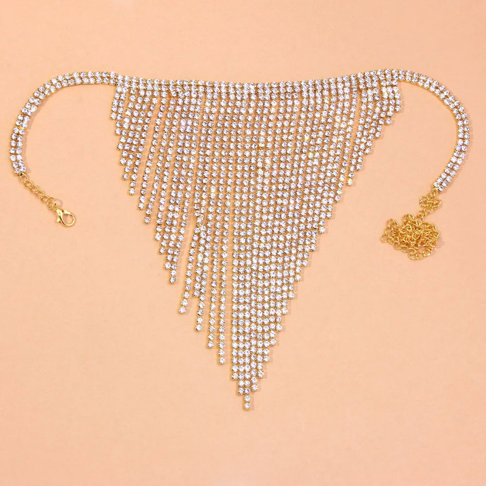 Double row alloy necklace with rhinestones in gold colour, symmetrical design