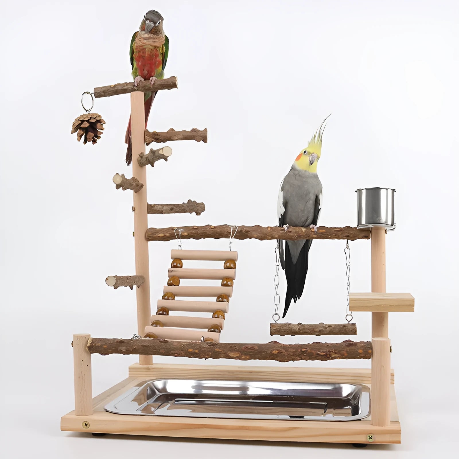 Sichuan Pepper Parrot Climbing Training Platform made from natural solid wood, 37x26x45cm, in a light wood colour finish.