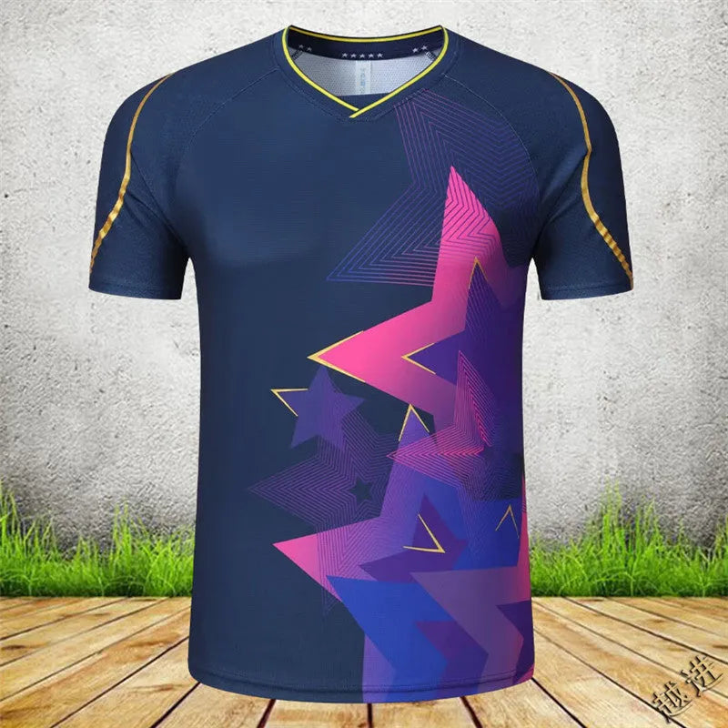 Badminton sportswear set with short-sleeved top and shorts, sapphire blue, polyester fibre, front view, size M