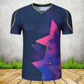 Badminton sportswear set with short-sleeved top and shorts, sapphire blue, polyester fibre, front view, size M