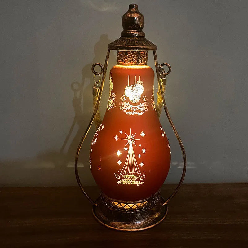 New Chinese style glass LED oil lamp ornament in red, hanging as decorative Christmas lighting.
