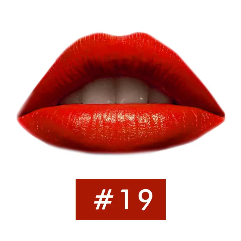 Beauty Creative mushroom head matte lipstick in black tube, shade Rose Red colour swatch