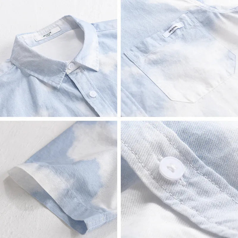 Men's light pink pure cotton short-sleeved shirt with loose-fit cardigan style