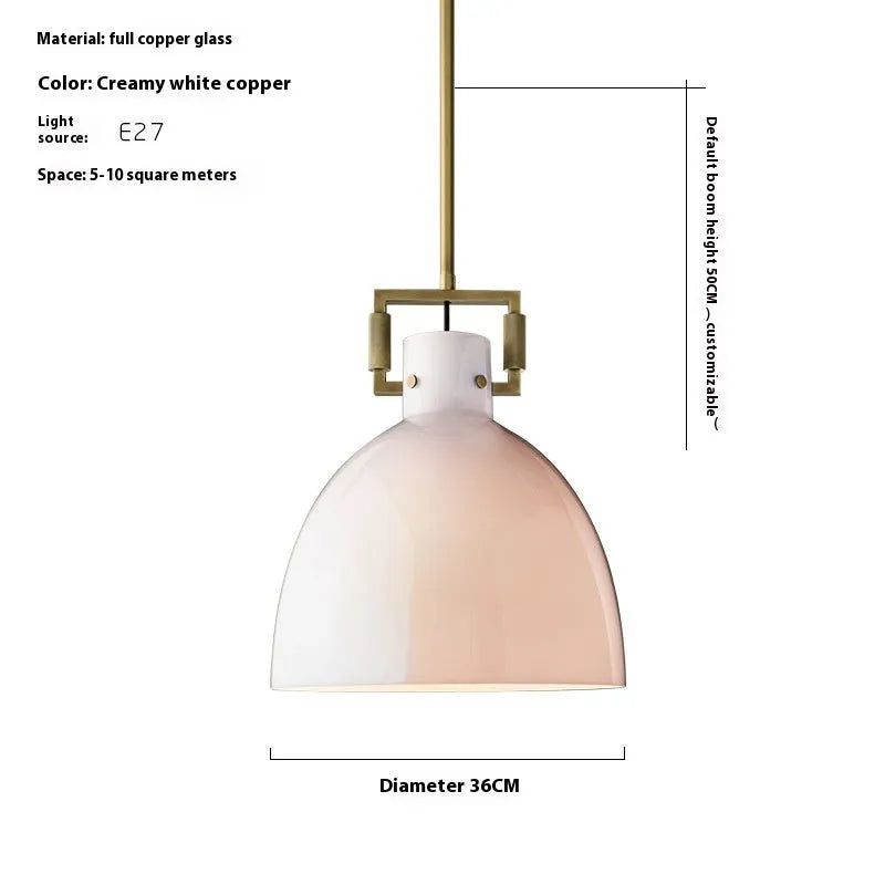 American retro striped glass chandelier with copper metal frame and transparent glass cover, 36cm diameter