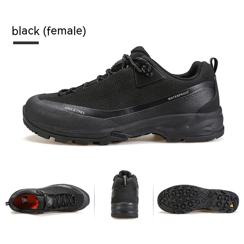 Men's low-top hiking shoes with leather mesh upper and round toe design
