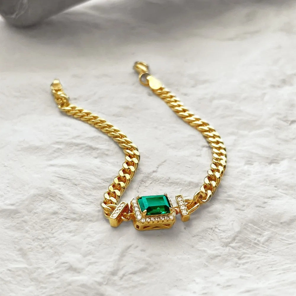 925 silver Cuban link chain necklace and bracelet set with electroplated gold finish for women