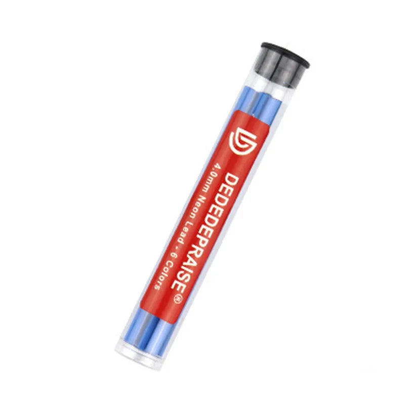 Yellow mechanical drawing pencil with 4.0 mm thick colour lead and six assorted refill tubes
