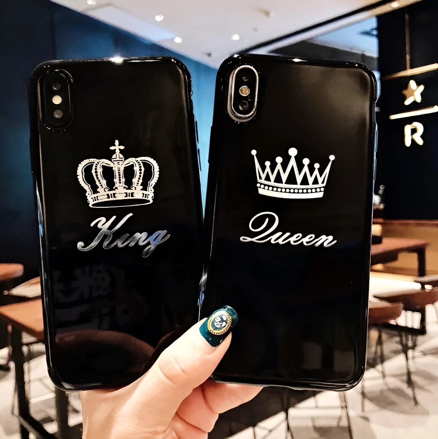 Cartoon crown phone case with KING QUEEN text for iPhone 6 6S 7 8 Plus X