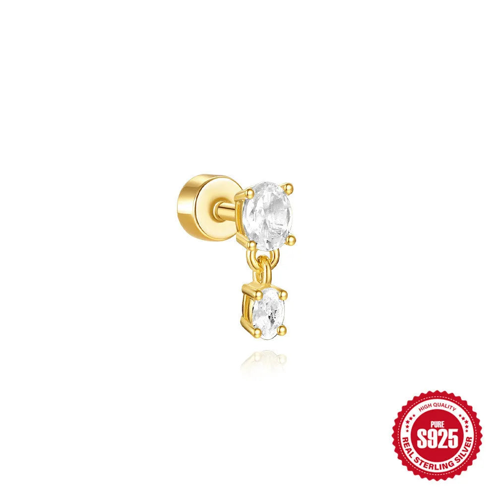 S925 sterling silver flat column geometric ear bone stud with gold electroplated finish