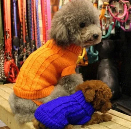 Knitted wool dog sweater with fabric buttons in assorted colours, sizes XS to XXL