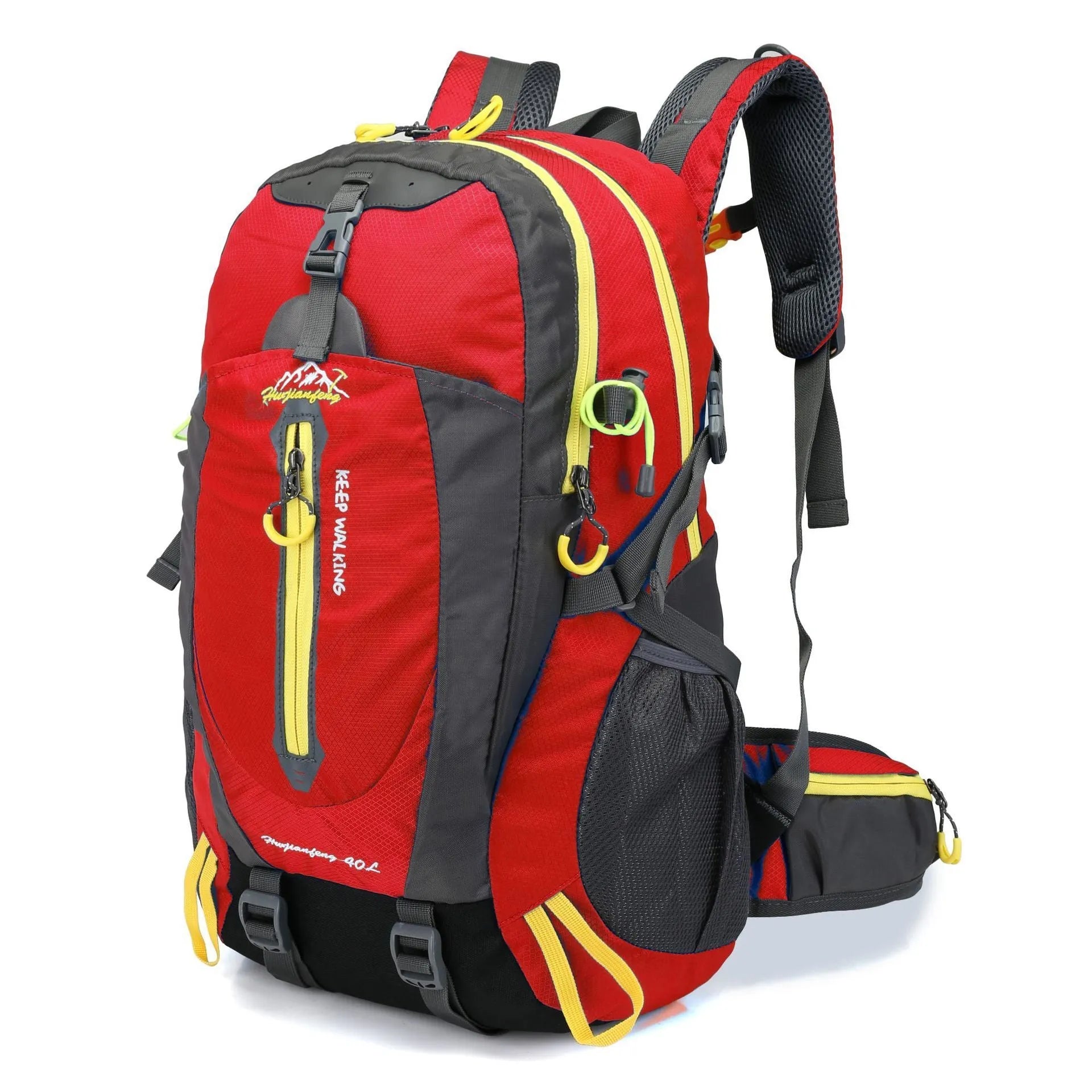36-55L nylon hiking camping backpack in green for outdoor mountaineering and sports gear storage