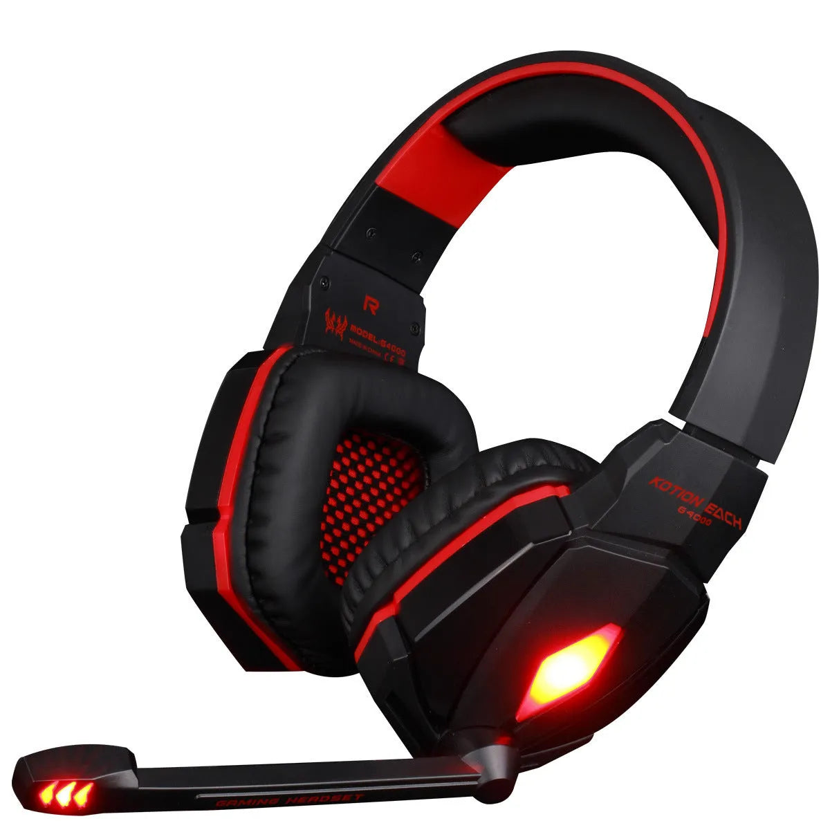 Wired esports gaming headset with memory foam ear pads and microphone in black and blue