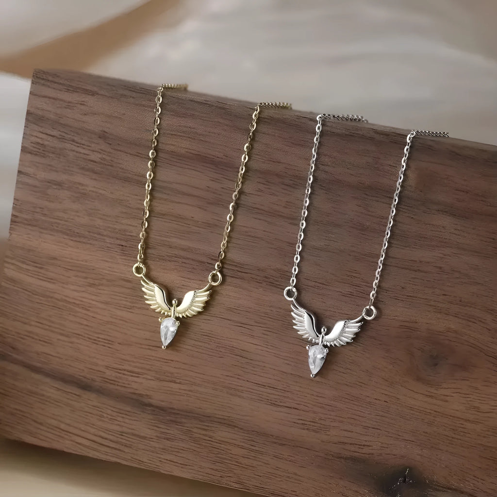 Silver eagle pendant necklace with O-ring chain in white gold or yellow gold electroplated finish