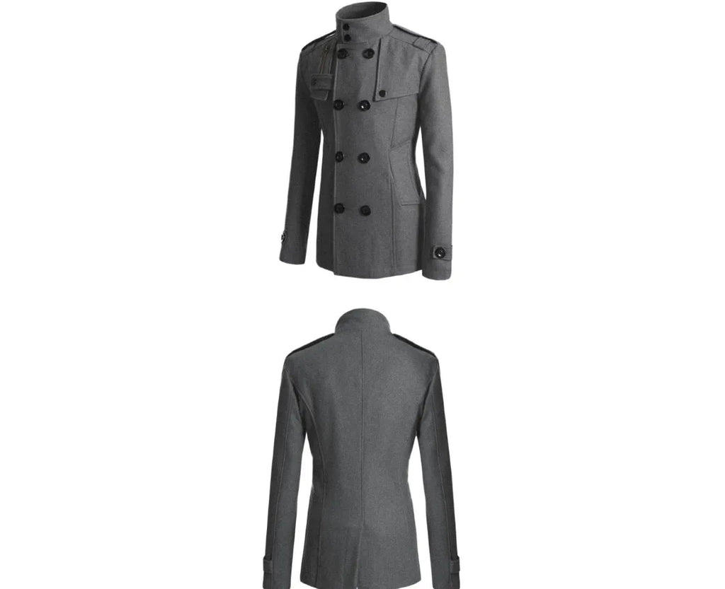 Men's cotton blend woolen trench coat in khaki, long length, front view