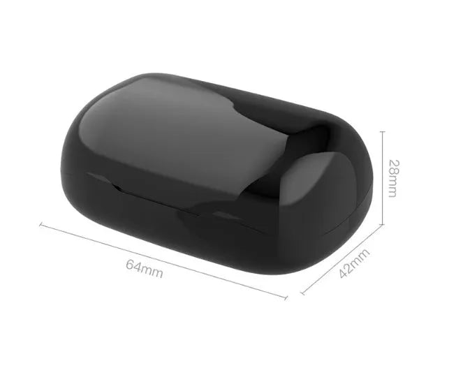 Sports mini in-ear Bluetooth 5.0 headphones in black with charging chamber and silicone ear caps