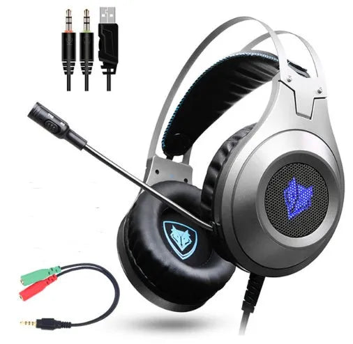 NUBWO N2 black and silver gaming headset with detachable microphone and 1.6m braided cable